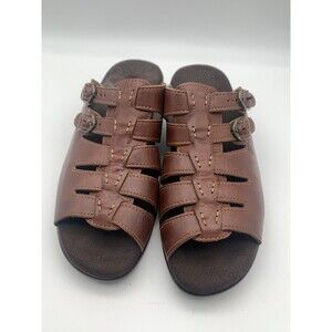 SAS TRIPAD TANGO WOMAN SANDALS SLIDES MULE CLOG BROWN LEATHER ORTHOPEDIC 10 1/5M